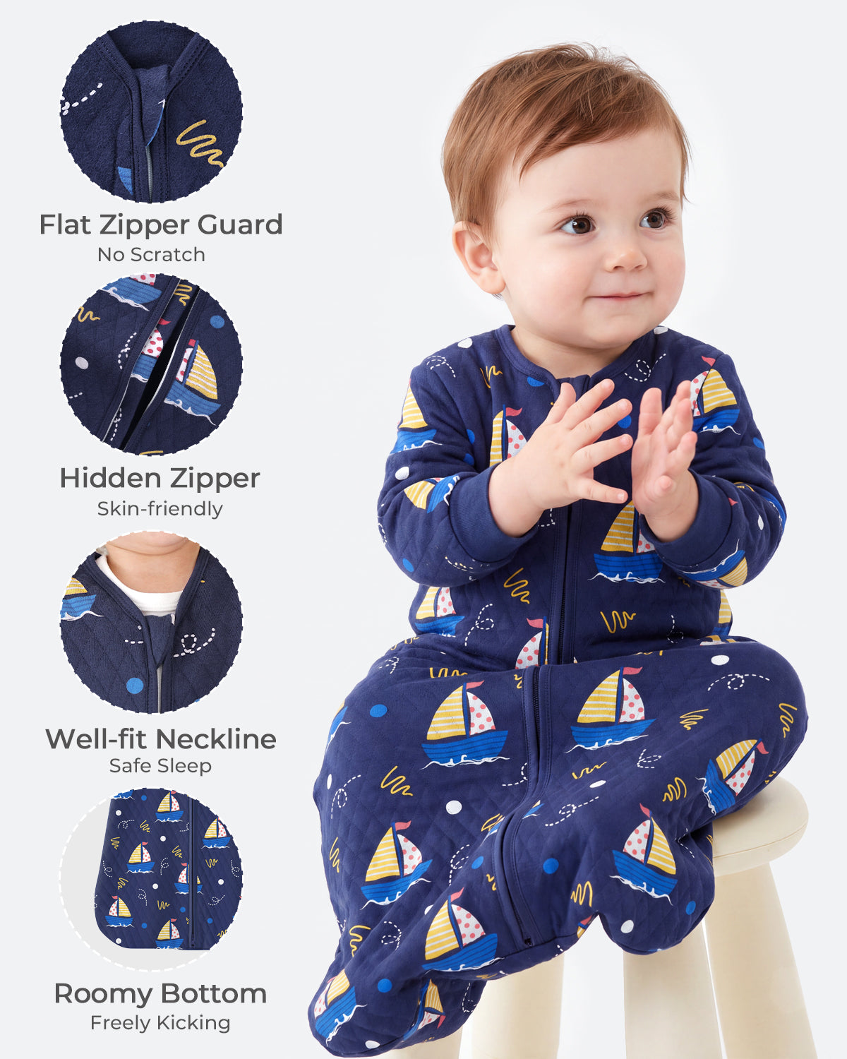 Air-Layer Baby Sleep Sack, 1.0 TOG, Long Sleeve, 1 Pack-Dark Blue Sailor