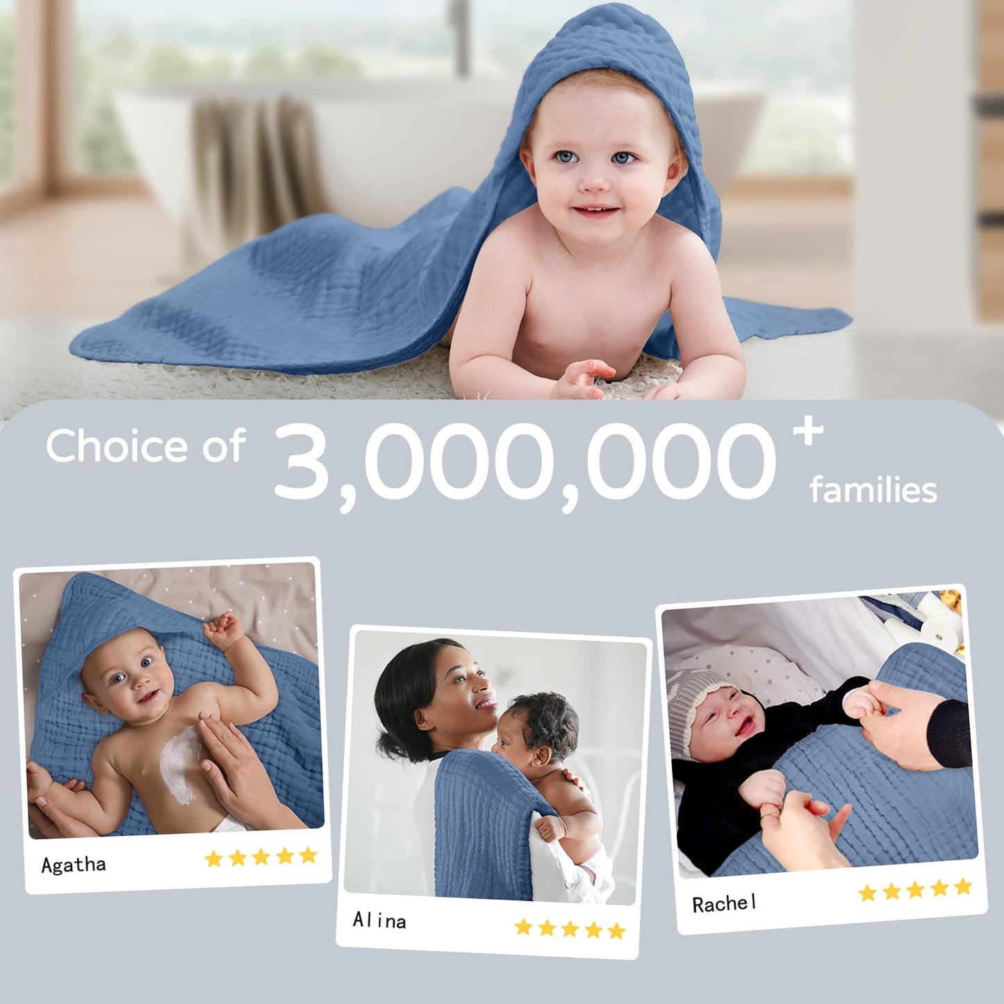 Large Hooded Baby Towels Dark Blue