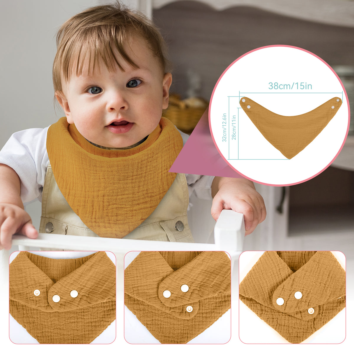 Yoofoss Muslin Baby Bibs for Boy Girl 100% Cotton Bandana Bibs 10 Pack for Unisex Newborn Toddler, Soft Absorbent Bib for Drooling Teething Pink