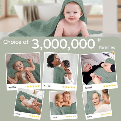 Large Hooded Baby Towels, Green And Gray
