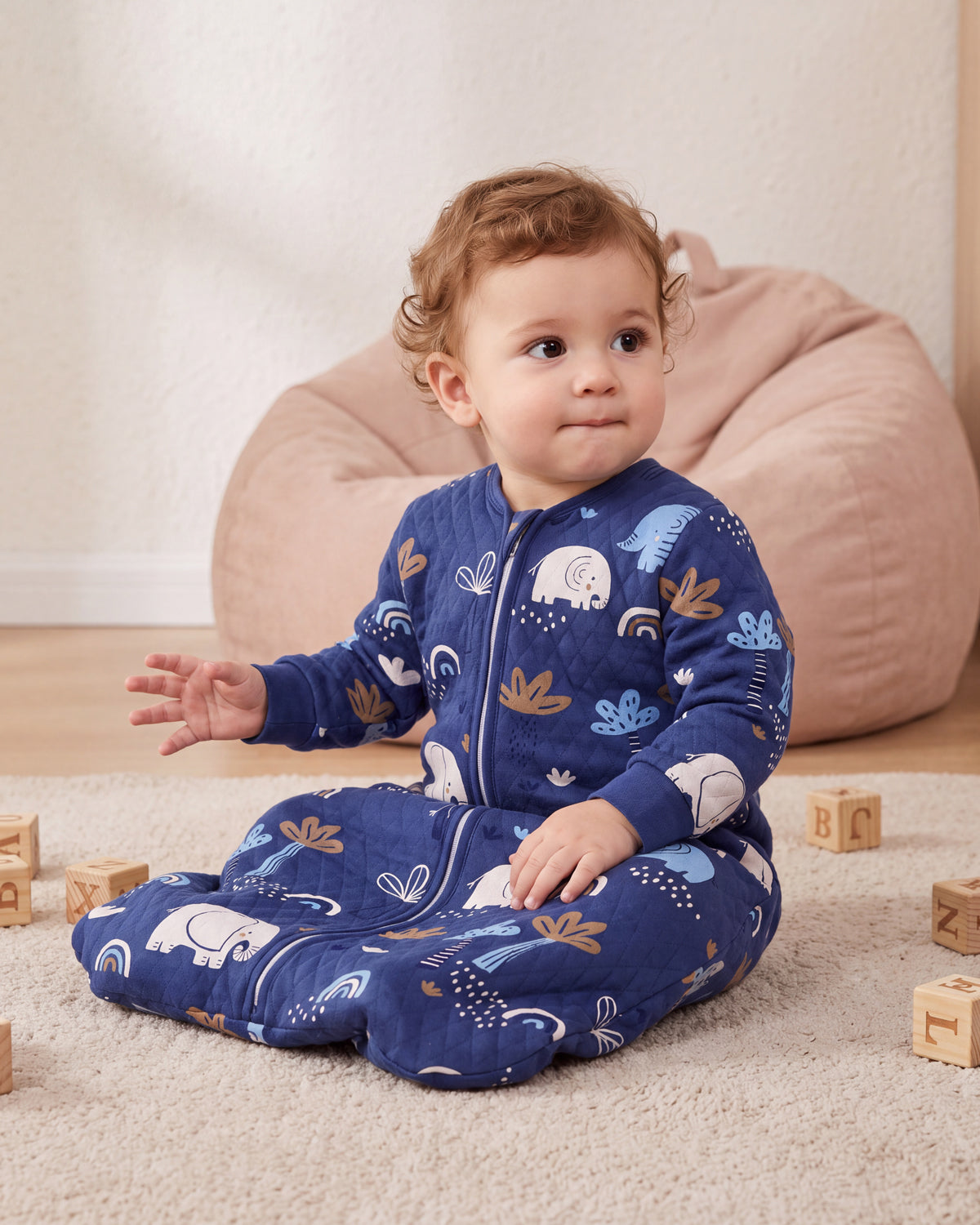 Air-Layer Baby Sleep Sack, 1.0 TOG, Long Sleeve, 1 Pack-Dark Blue Elephant
