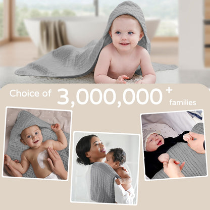 Large Hooded Baby Towels Gray