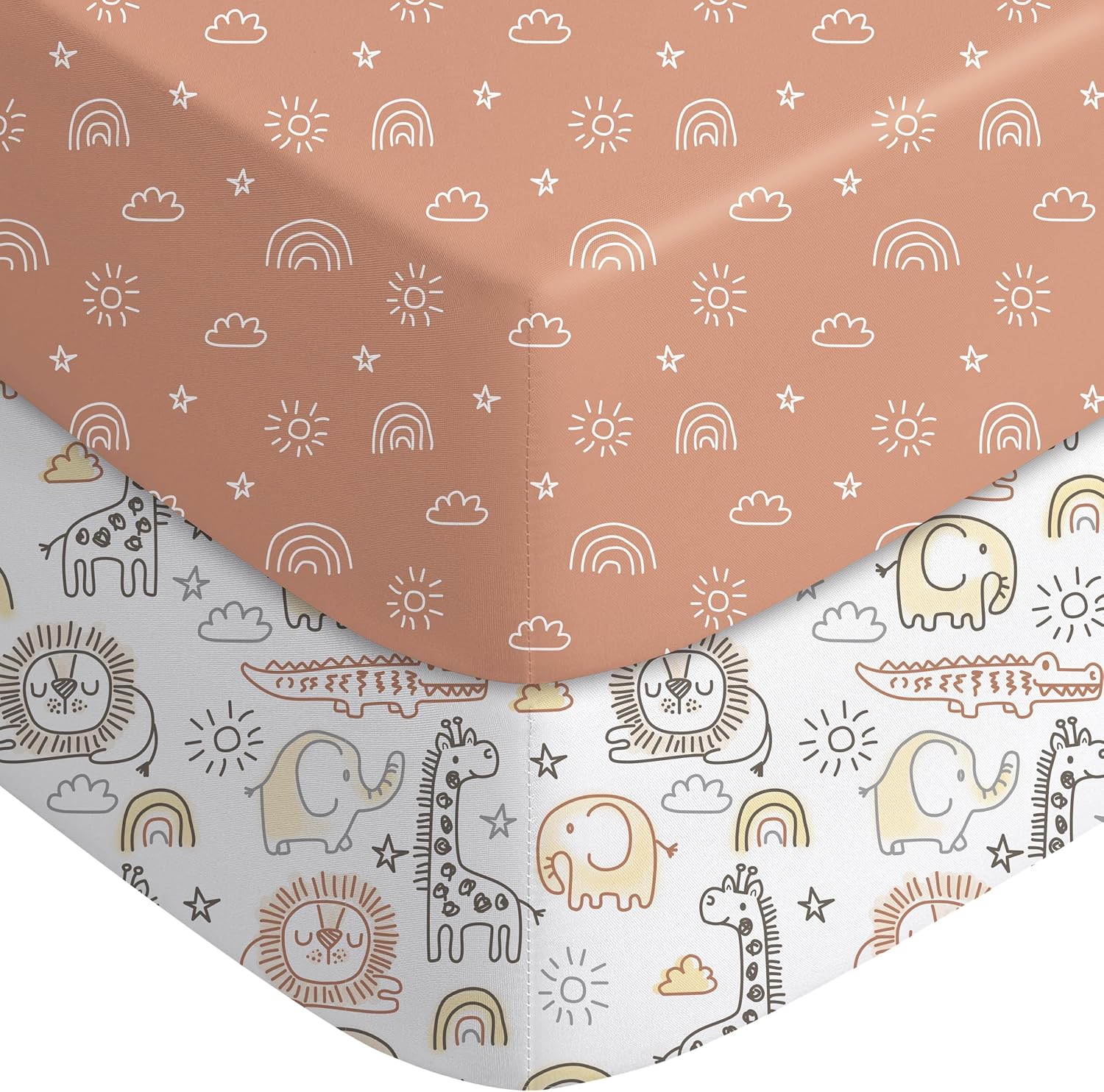 Crib Sheets Rainbow & Animal, 2 Pack