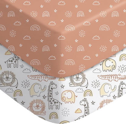 Crib Sheets Rainbow & Animal, 2 Pack