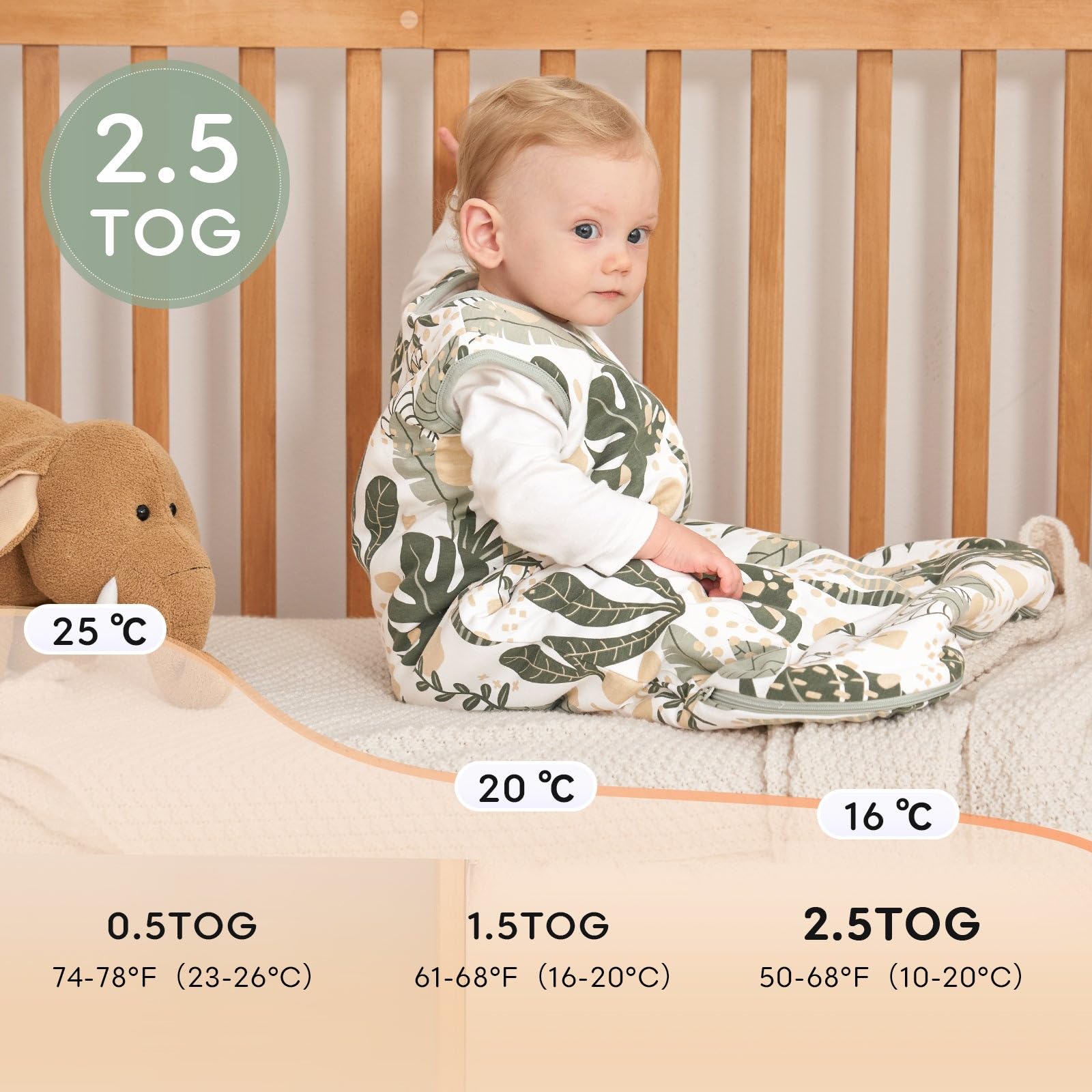 Yoofoss Baby Sleep Sack, TOG 2.5 Baby Wearable Blanket with 2-Way Zipper (Banana&Leaf)