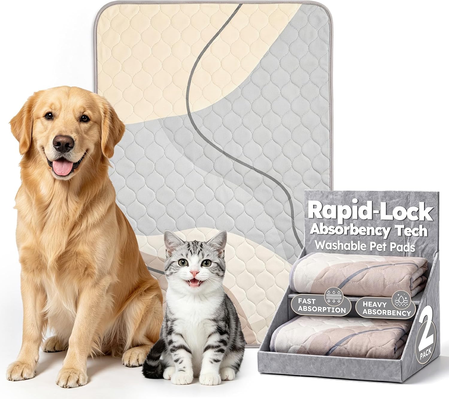 Washable Dog Pee Pads 24"x36" (Pack of 2) | Waterproof & Non-Slip
