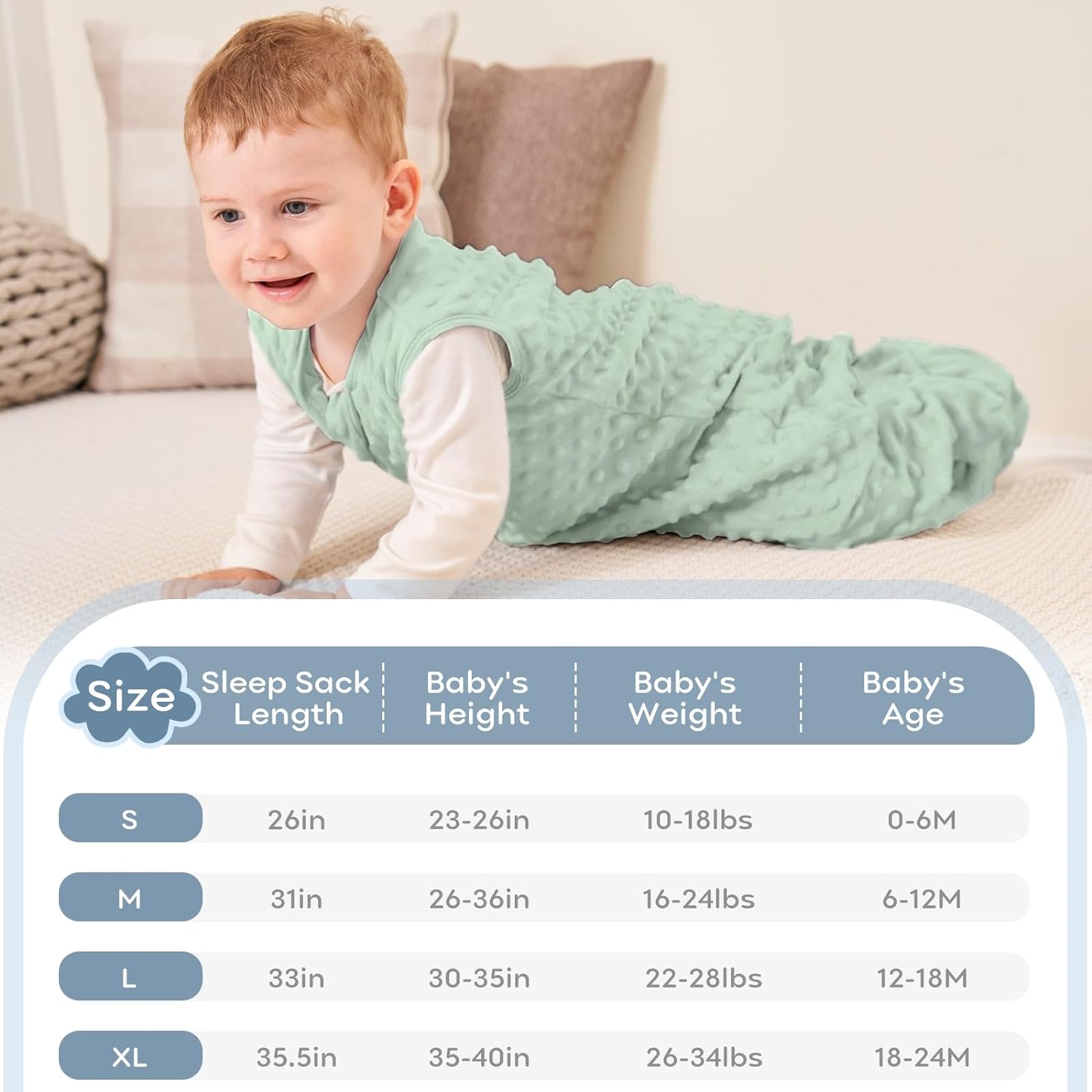 Yoofoss Baby Sleep Sack with Plush Dots, 2 Pack, TOG 1.5 Baby Wearable Blanket with 2-Way Zipper