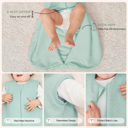 Yoofoss Baby Sleep Sack, Winter 2.0 TOG with 2-Way Zipper, 100% Cotton Fabric (2.0 Tog-green)