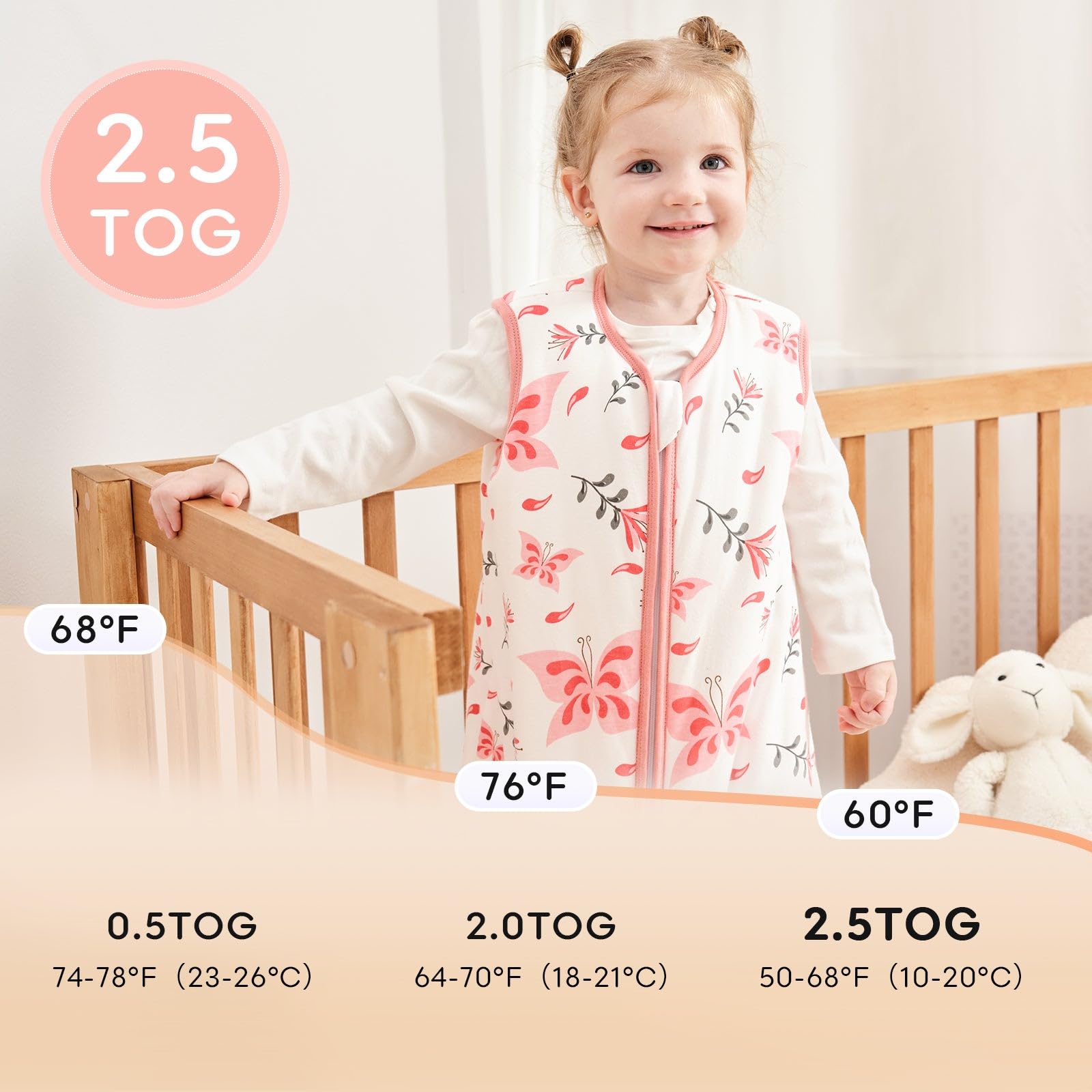 Yoofoss Baby Sleep Sack, TOG 2.5 with 2-Way Zipper, 100% Cotton Fabric Winter (2.5 Tog-butterfly)