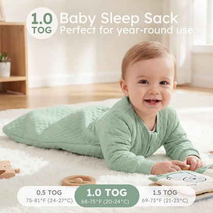 Yoofoss Organic Cotton Long Sleeve Baby Sleep Sack 1.0 Tog Sleep Bag 2-Way Zipper