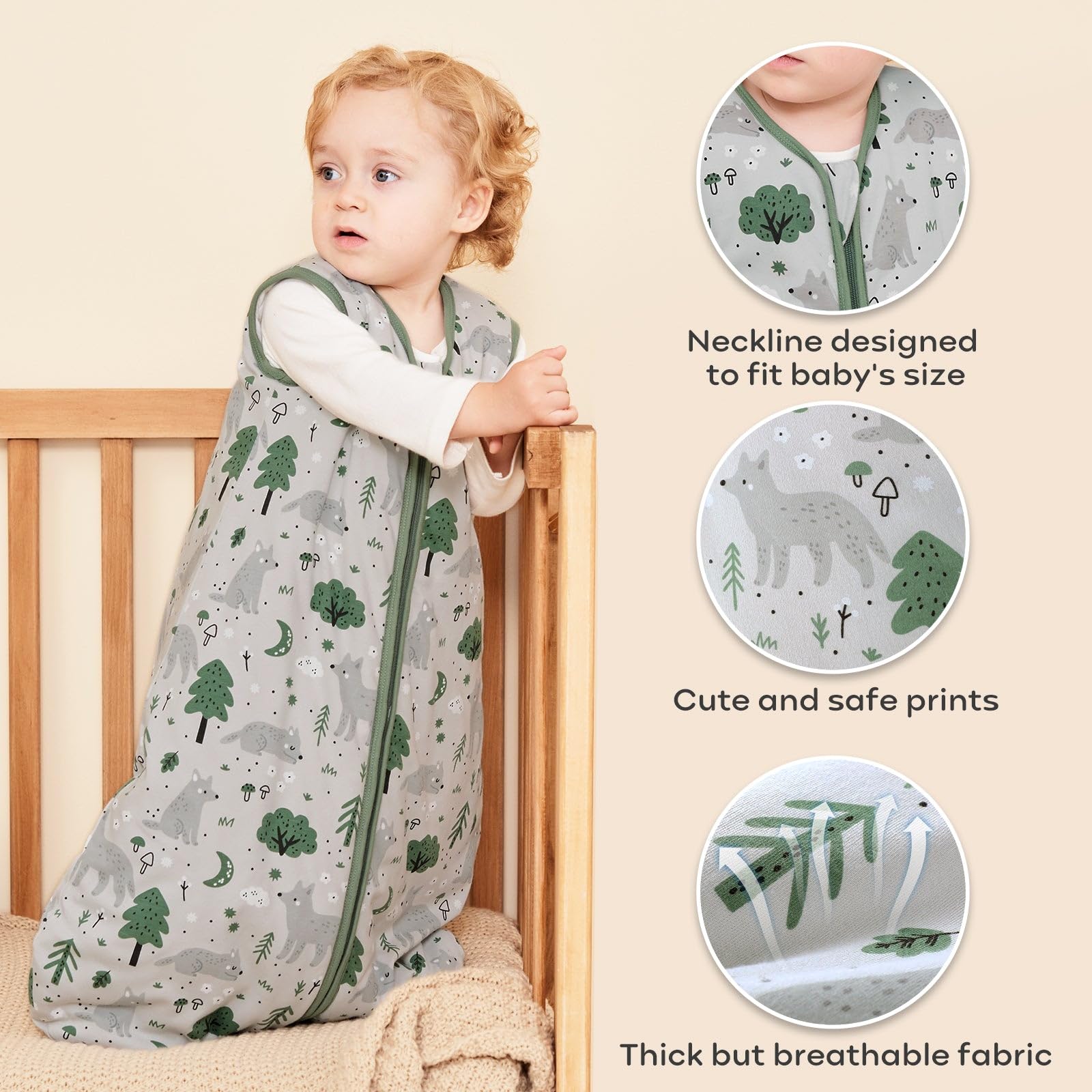 oofoss Baby Sleep Sack, Winter TOG 2.5 with 2-Way Zipper, 100% Cotton Fabric