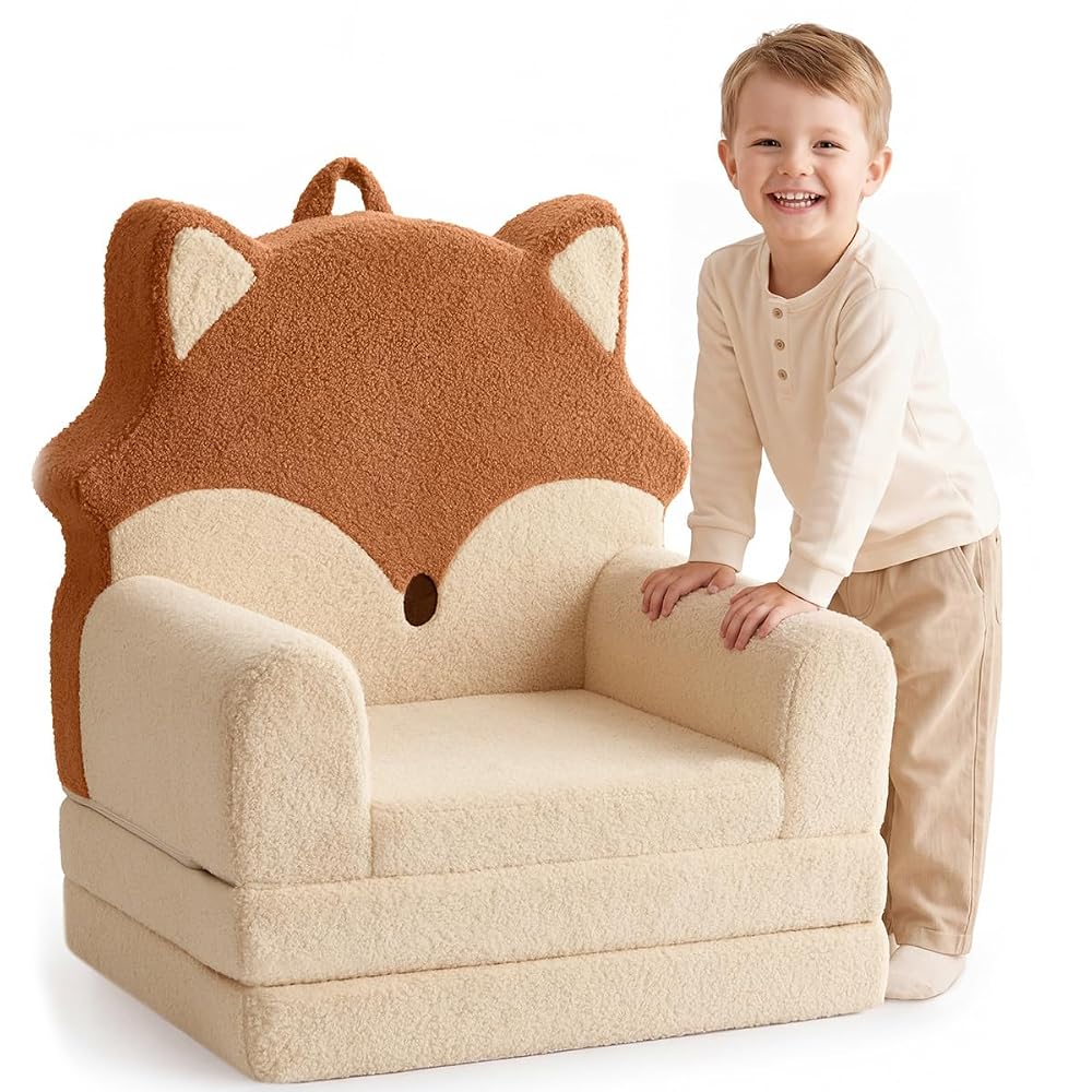 Yoofoss Foldable Kids Couch.2-in-1 Kids Sofa Chair.Fox