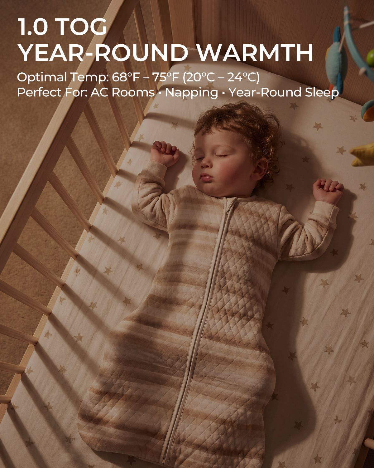 Air-Layer Baby Sleep Sack, 1.0 TOG, Long Sleeve, 1 Pack-Brown Stripes
