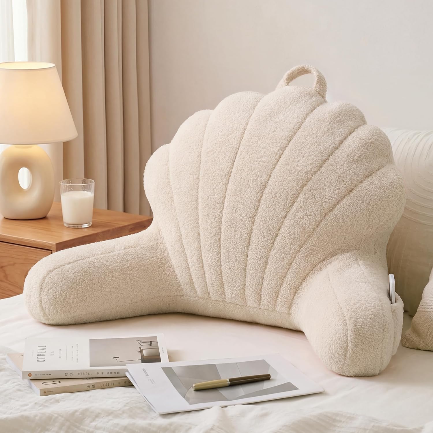 Yoofoss Reading Pillow for Bed Sitting up. Backrest Pillows with Plush Fill for Adult & Children. Back Support Pillow for Bed and Couch Sit up. Pillows for Reading with Arms. Pockets. Washable Cover