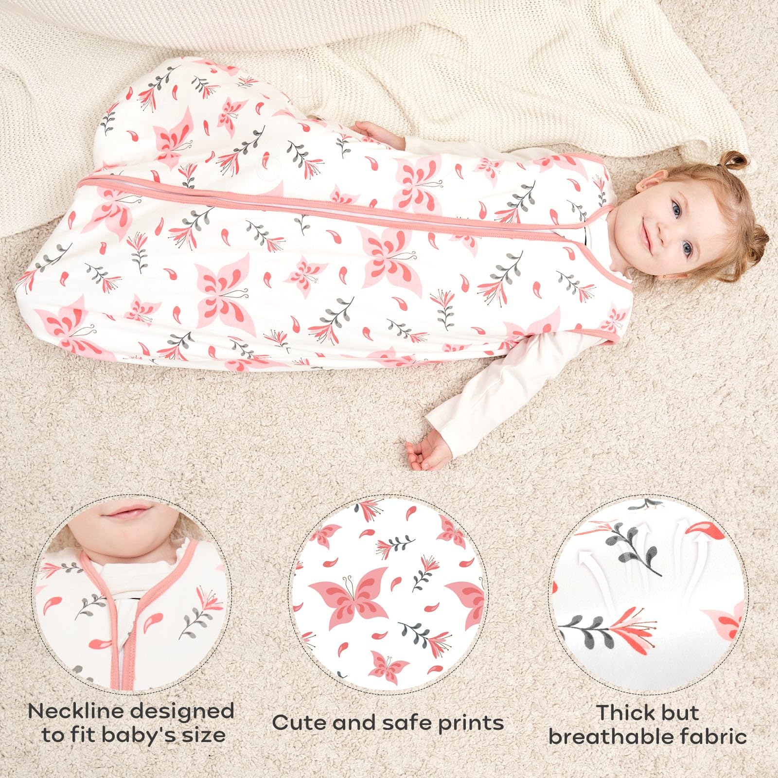 Yoofoss Baby Sleep Sack, TOG 2.5 with 2-Way Zipper, 100% Cotton Fabric Winter (2.5 Tog-butterfly)