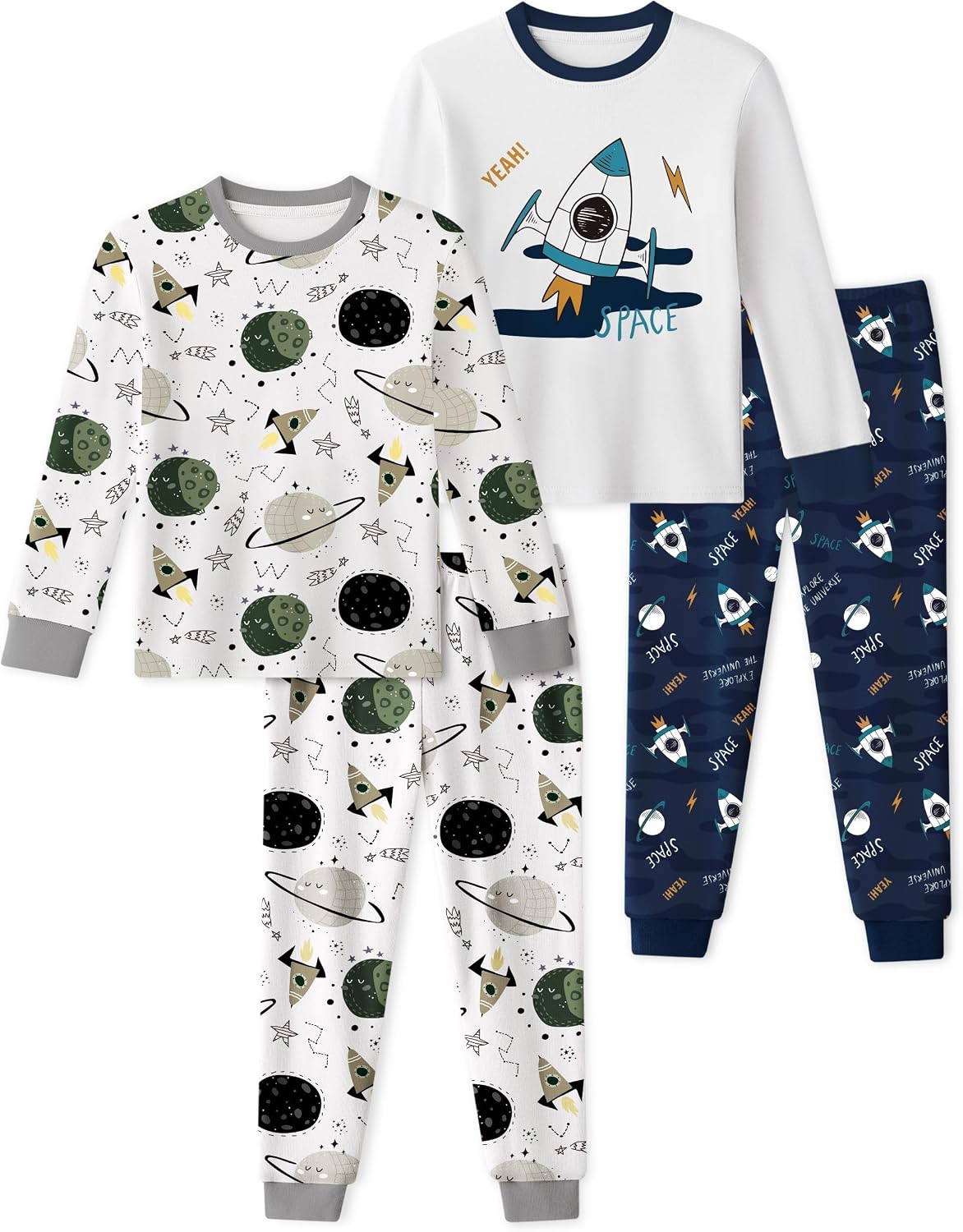 Toddler Pajamas 100% Organic Cotton 4 Piece Long Sleeve Fall Pajama Set