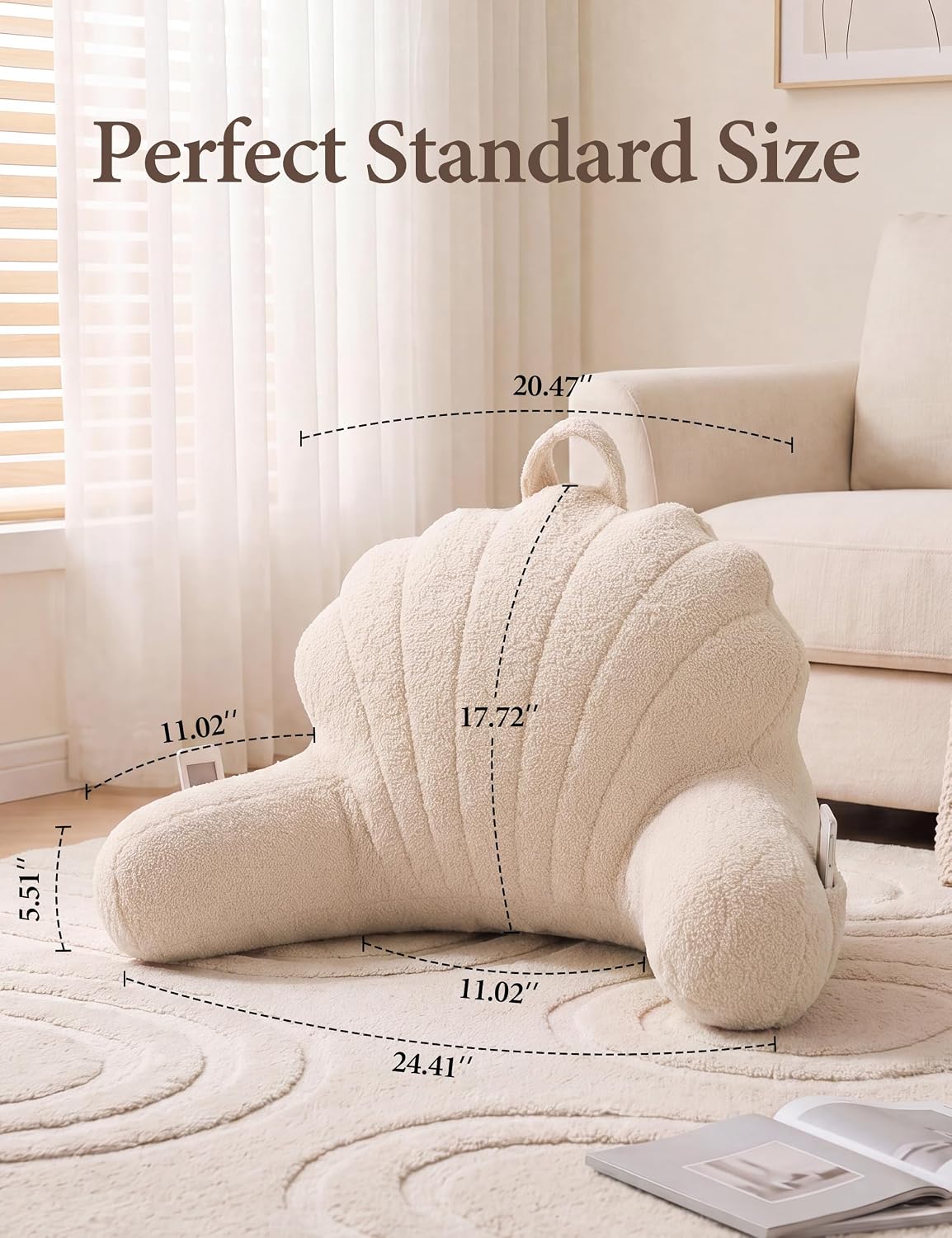 Yoofoss Reading Pillow for Bed Sitting up. Backrest Pillows with Plush Fill for Adult & Children. Back Support Pillow for Bed and Couch Sit up. Pillows for Reading with Arms. Pockets. Washable Cover