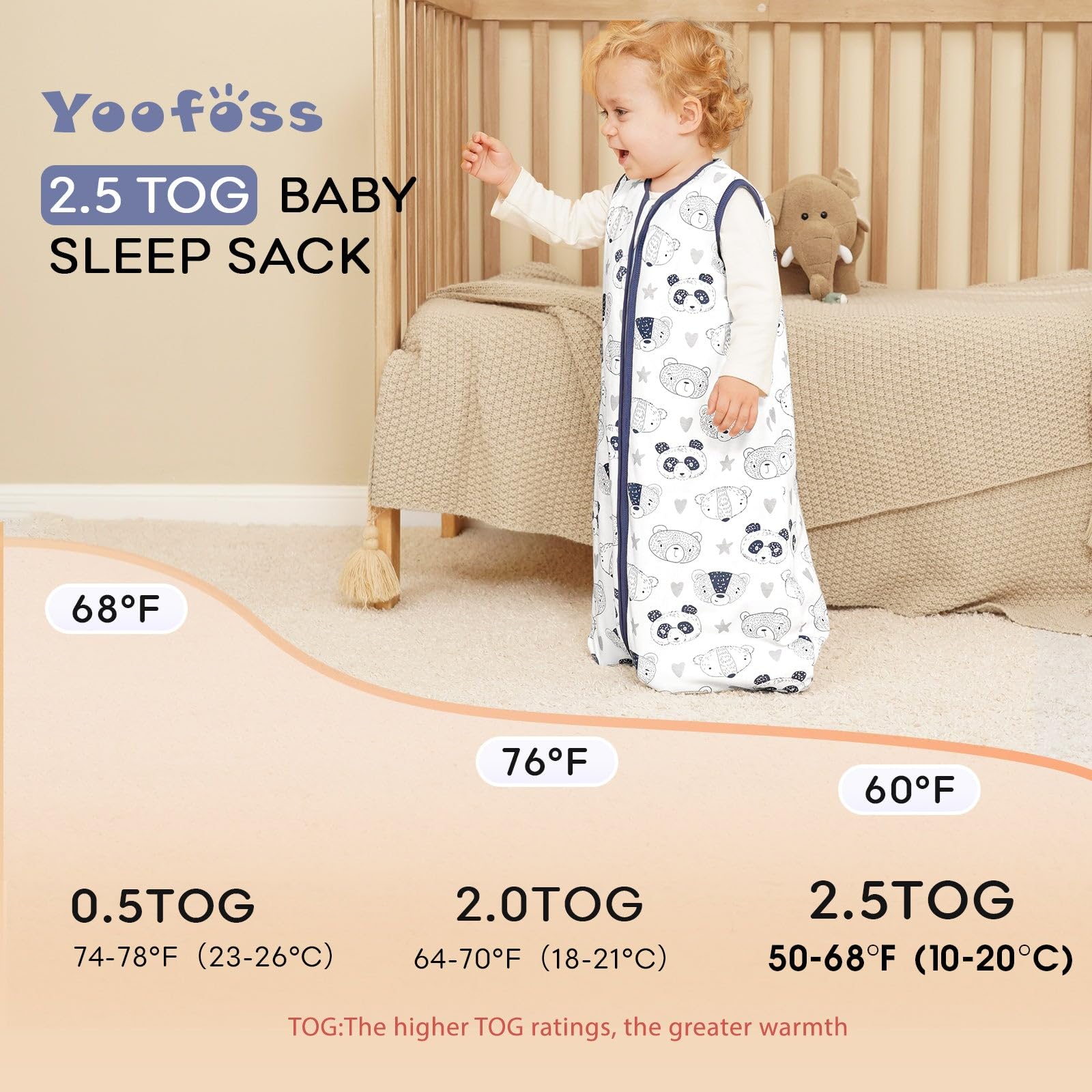 Yoofoss Baby Sleep Sack, Winter TOG 2.5 with 2-Way Zipper, 100% Cotton Fabric Winter Newborn Sleeping Sack
