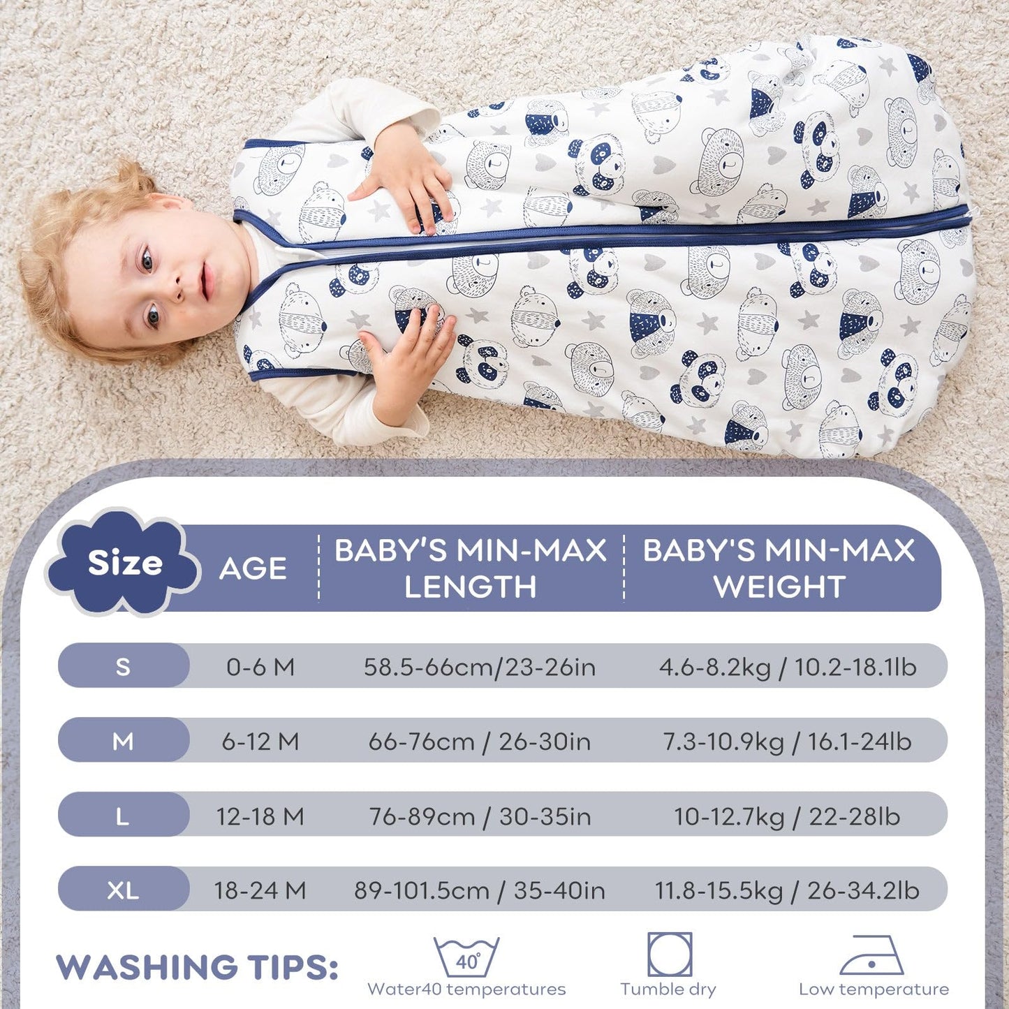Yoofoss Baby Sleep Sack, Winter TOG 2.5 with 2-Way Zipper, 100% Cotton Fabric Winter Newborn Sleeping Sack