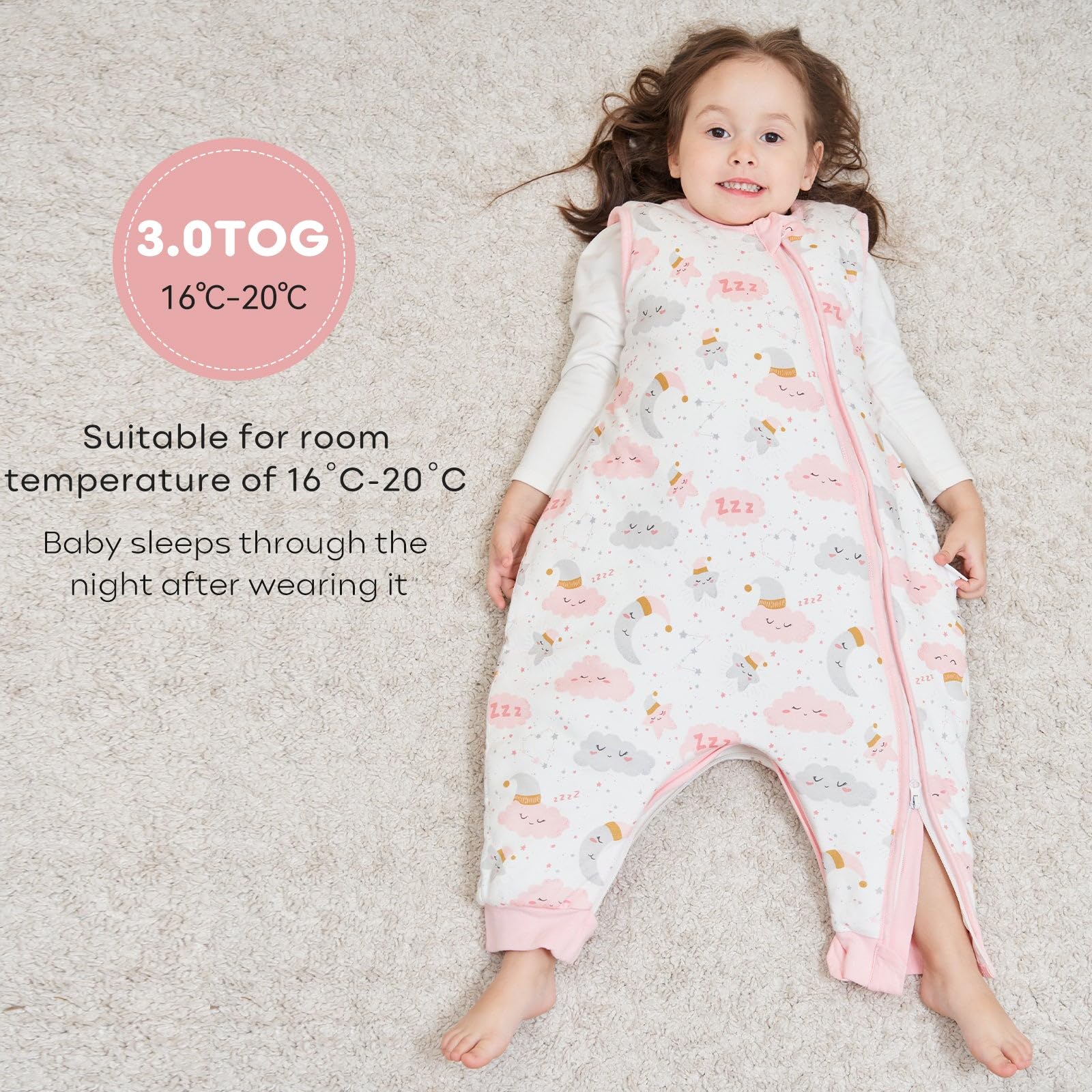 Yoofoss Baby Sleep Sack with Feet, Winter TOG 3.0 with 2-Way Zipper, 100% Cotton Fabric Winter Toddler Sleeping Sack