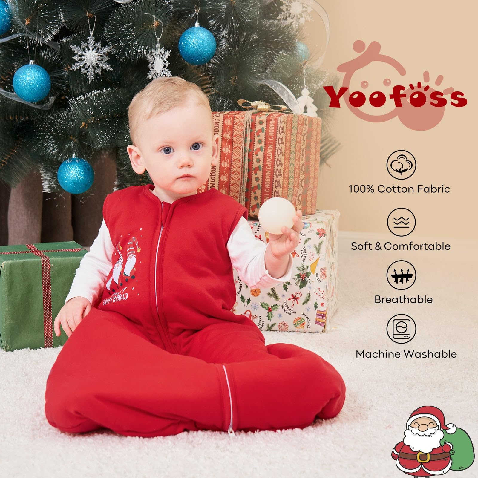 Yoofoss Baby Christams Sleep Sack, Winter TOG 2.5 Wearable Blanket for Baby with 2-Way Zipper, 100% Cotton Fabric