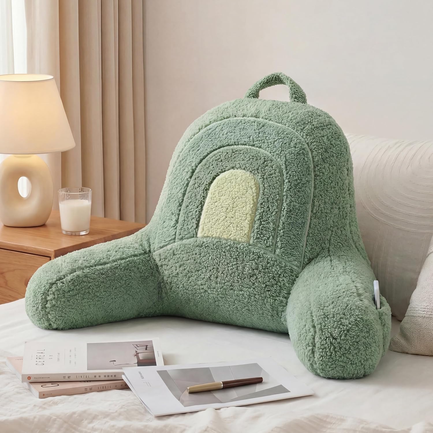 Reading Pillow for Bed Sitting Up | Backrest Pillow with Arms