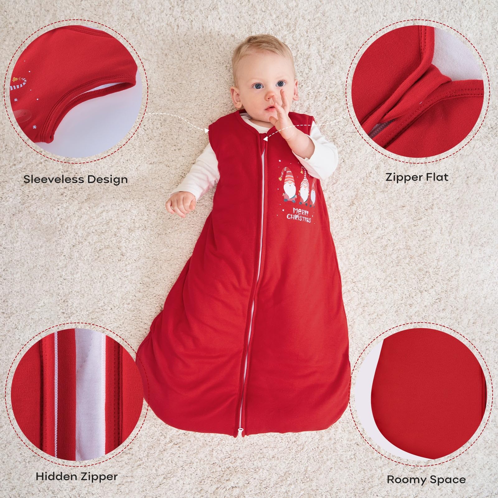 Yoofoss Baby Christams Sleep Sack, Winter TOG 2.5 Wearable Blanket for Baby with 2-Way Zipper, 100% Cotton Fabric