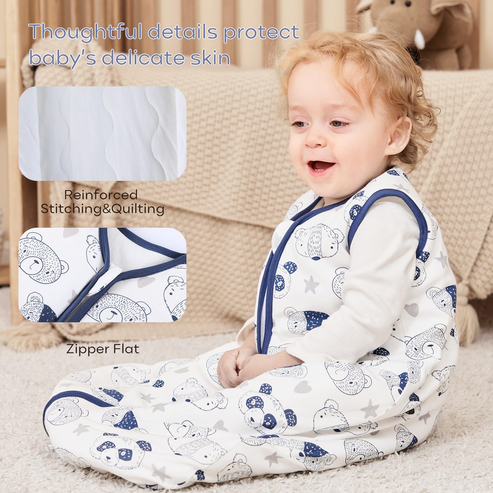 Yoofoss Baby Sleep Sack, Winter TOG 2.5 with 2-Way Zipper, 100% Cotton Fabric Winter Newborn Sleeping Sack