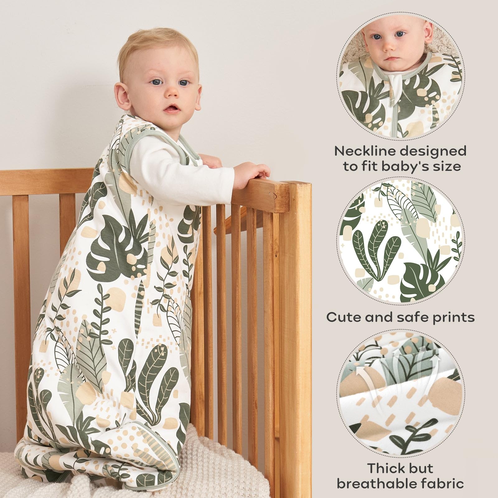 Yoofoss Baby Sleep Sack, TOG 2.5 Baby Wearable Blanket with 2-Way Zipper (Banana&Leaf)