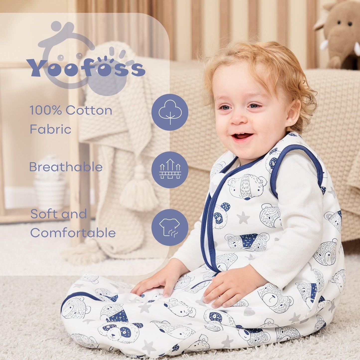 Yoofoss Baby Sleep Sack, Winter TOG 2.5 with 2-Way Zipper, 100% Cotton Fabric Winter Newborn Sleeping Sack