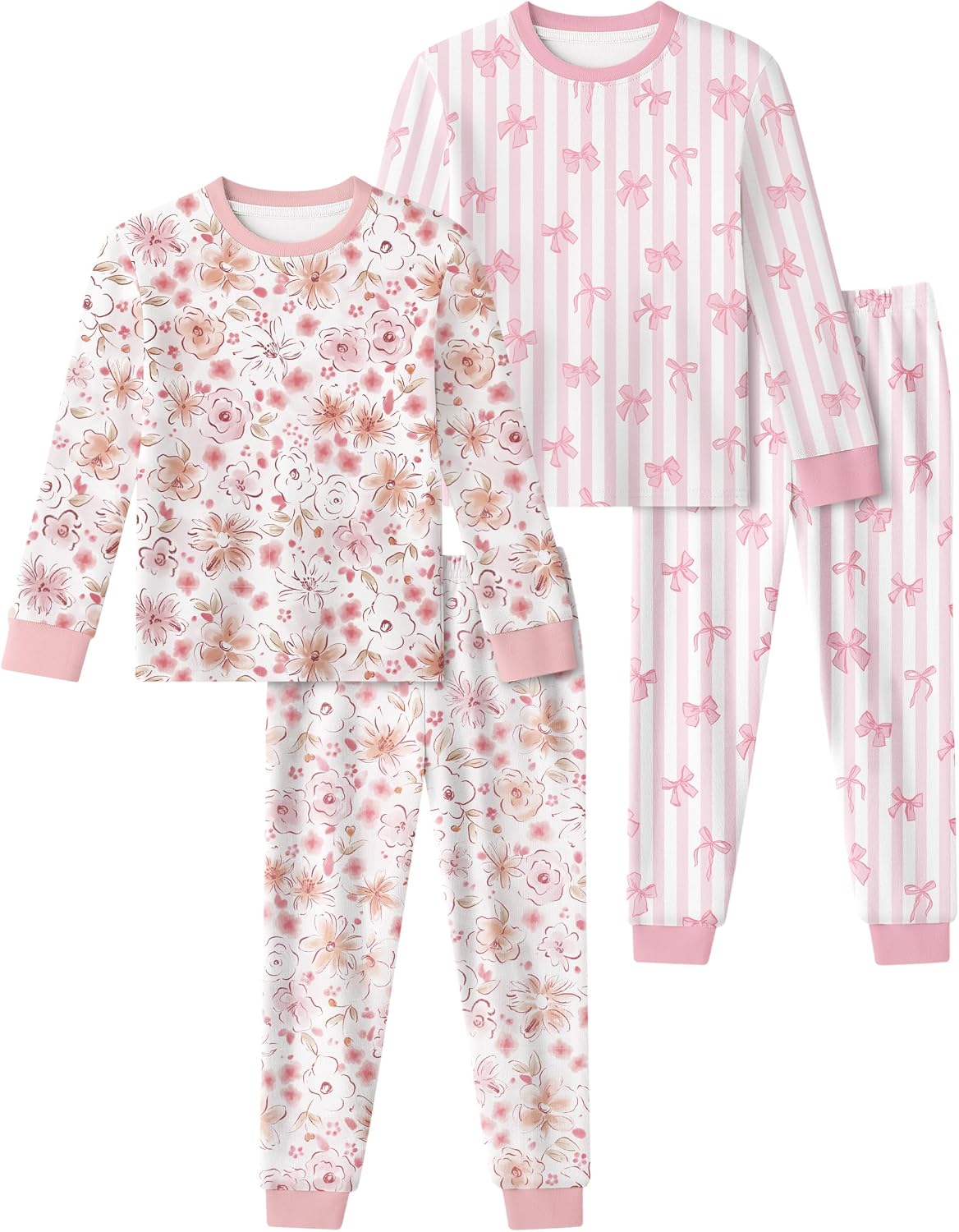 Toddler Pajamas 100% Organic Cotton 4 Piece Long Sleeve Fall Pajama Set