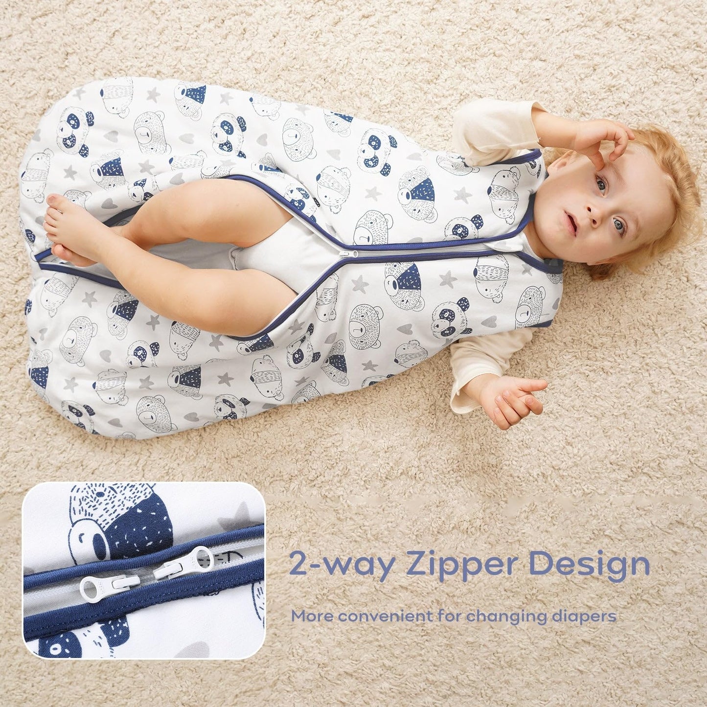 Yoofoss Baby Sleep Sack, Winter TOG 2.5 with 2-Way Zipper, 100% Cotton Fabric Winter Newborn Sleeping Sack