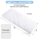 Yoofoss Waterproof Bassinet Mattress Pad Cover 2 Pack Fit for Rectangle Bassinet Mattress, Baby Bassinet Mattress Protector for Boys and Girls 34X19in