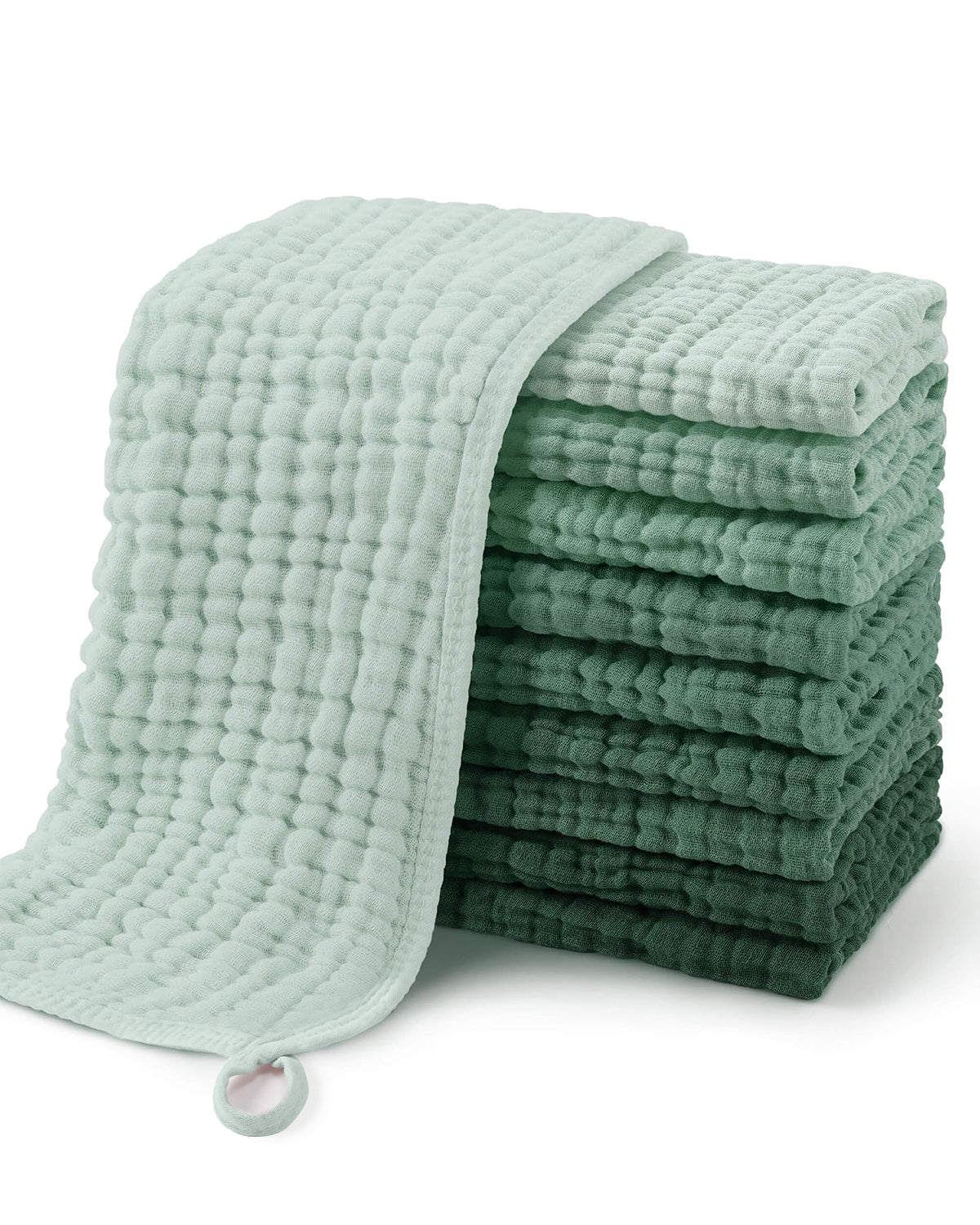 Yoofoss Muslin Burp Cloths for Baby 10 Pack 100% Cotton, Large 20''X10'', Gradient Green