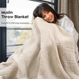 Yoofoss Muslin Blanket 100% Cotton Throw Summer Blanket Large 50" x 60" for Bed Couch 6-Layer Gauze Blanket for Adults Lightweight and Breathable