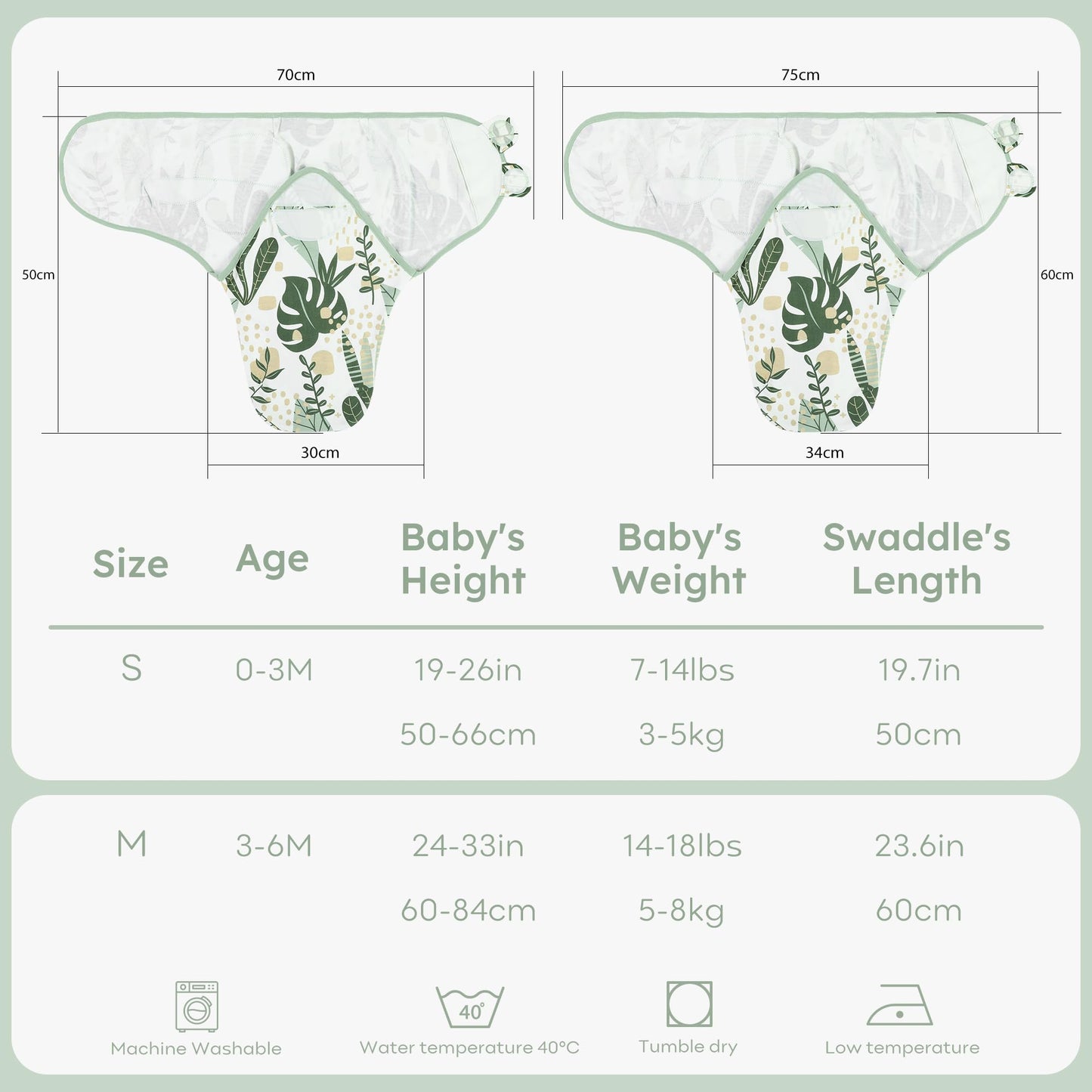 Swaddles Green Leaf in Tog 0.5, 3 Pack, 0-3 Months