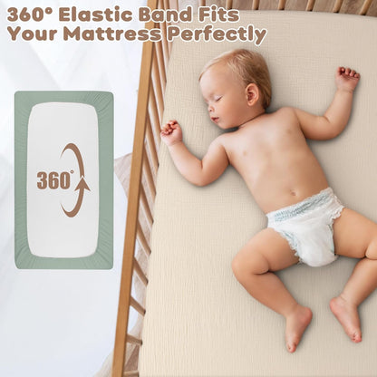 Muslin Fitted Crib Sheets Green & Leaf, 2 Pack