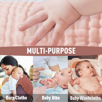 Yoofoss Muslin Burp Cloths for Baby 10 Pack 100% Cotton  Large 20''X10'' Gradient Pink