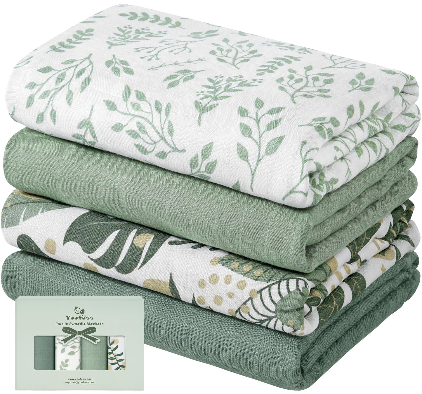 Muslin Bamboo Swaddle Blankets Green, 4 Pack