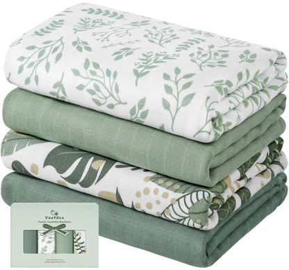 Muslin Bamboo Swaddle Blankets Green, 4 Pack