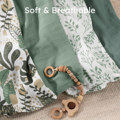 Muslin Bamboo Swaddle Blankets Green, 4 Pack