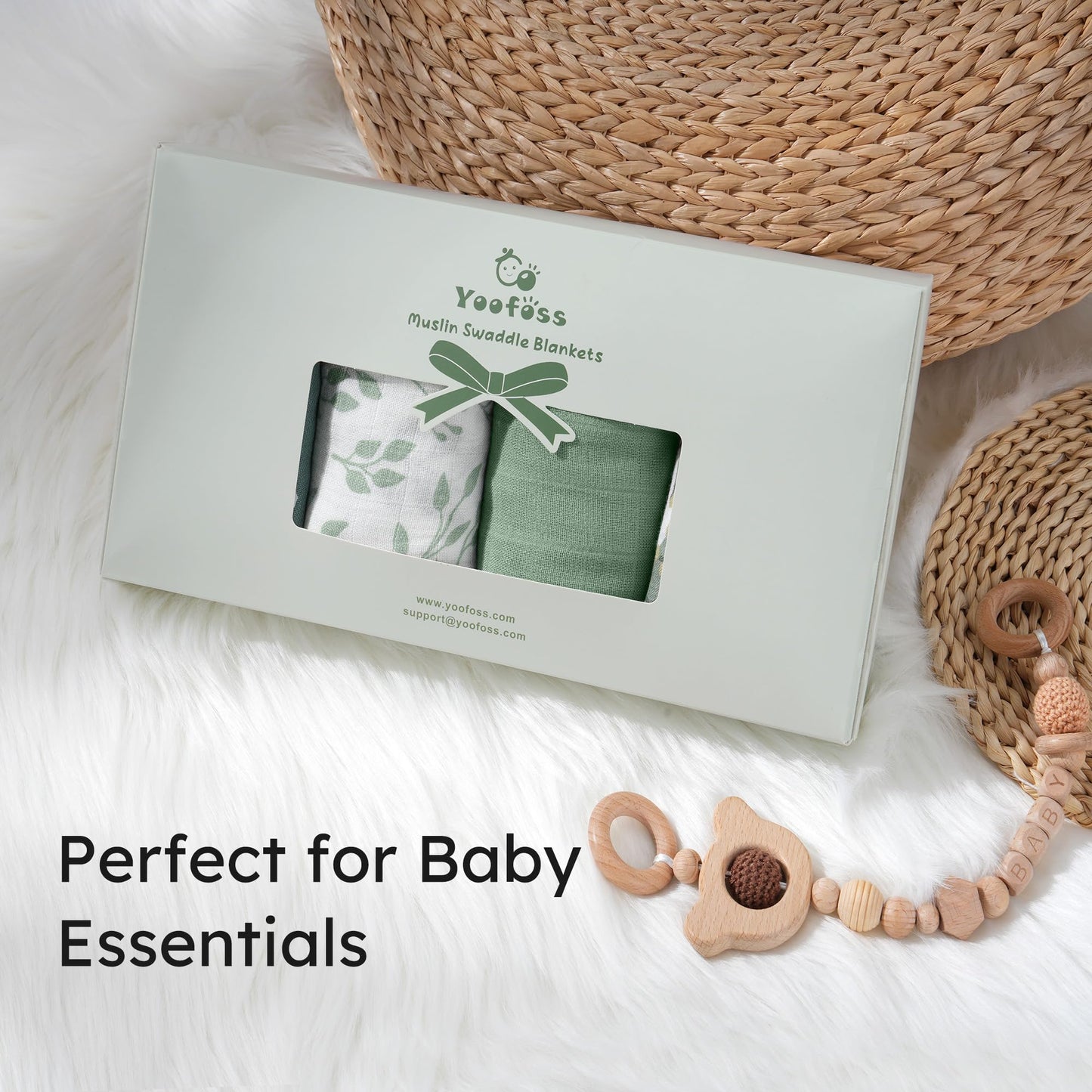 Muslin Bamboo Swaddle Blankets Green, 4 Pack