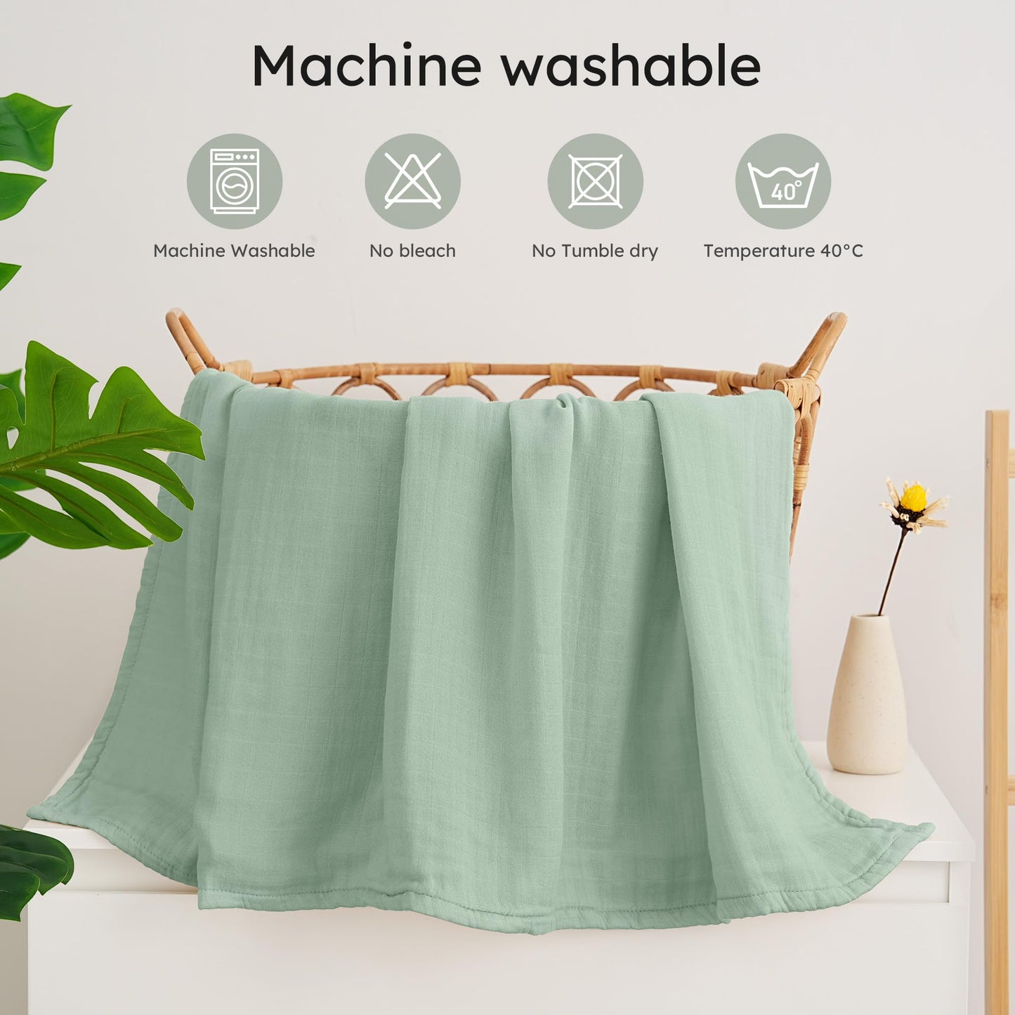 Muslin Bamboo Swaddle Blankets Green, 4 Pack