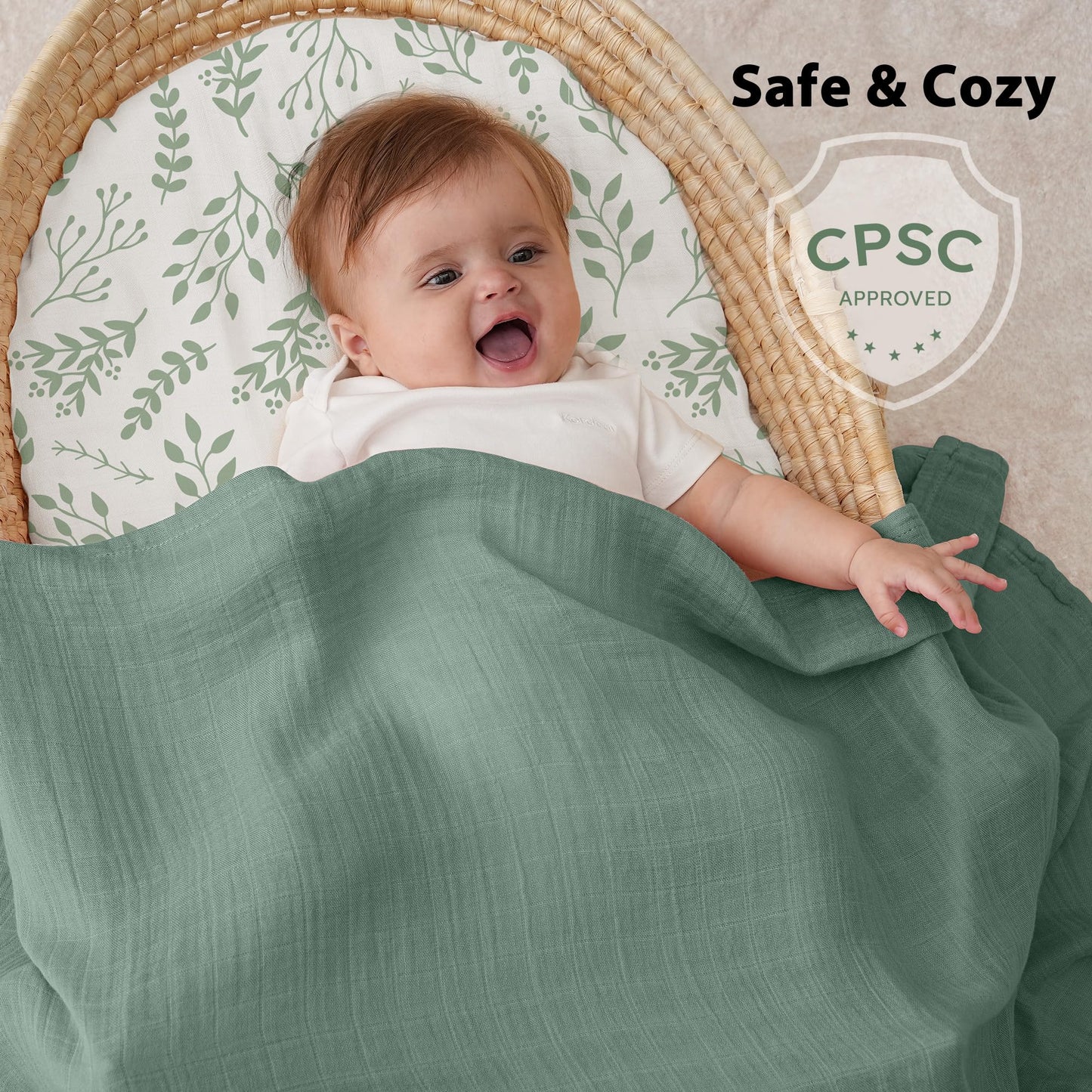 Muslin Bamboo Swaddle Blankets Green, 4 Pack