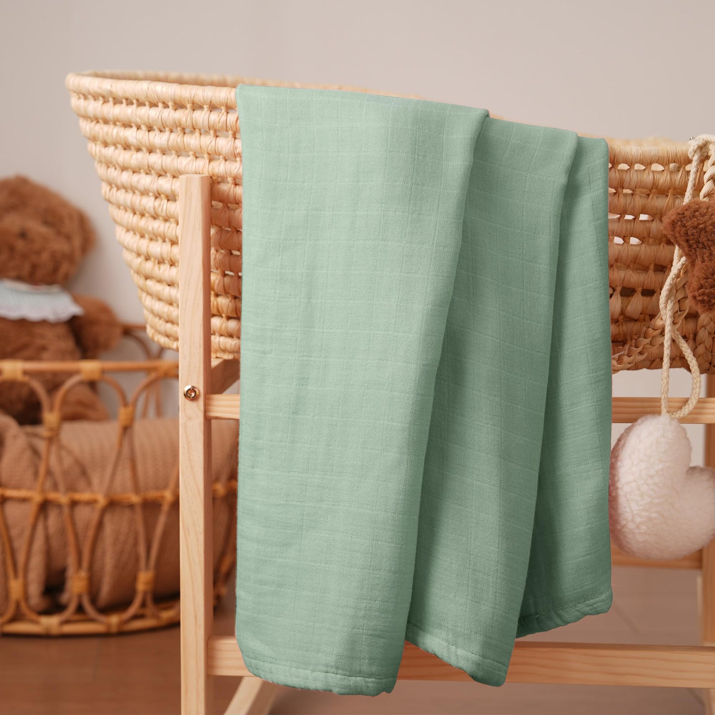 Muslin Bamboo Swaddle Blankets Green, 4 Pack