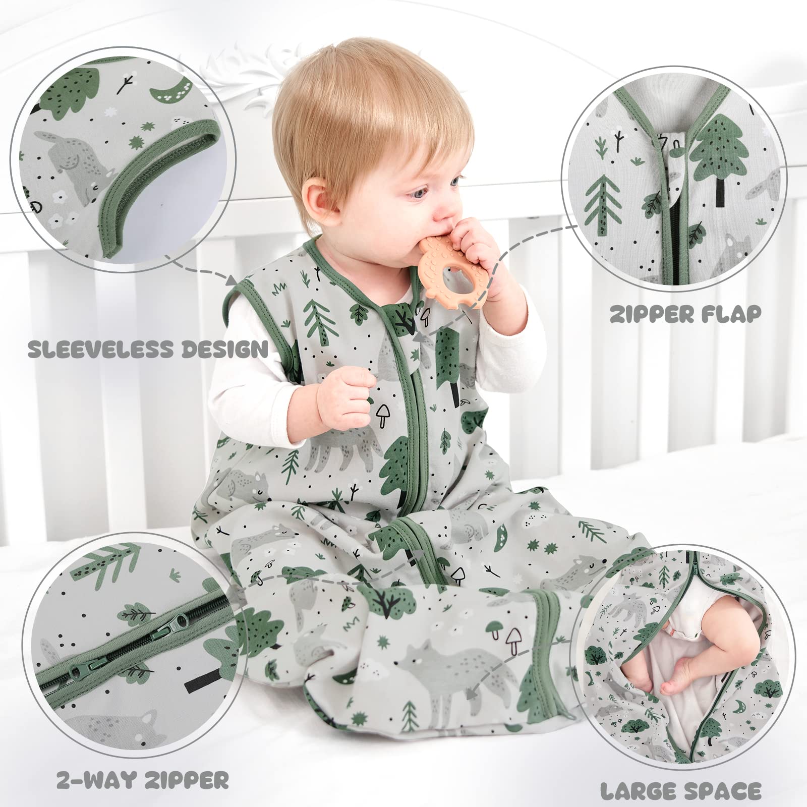 Sleep Sack 100% Cotton In Tog 0.5,3 Pack-Camouflage&car&dinosaur