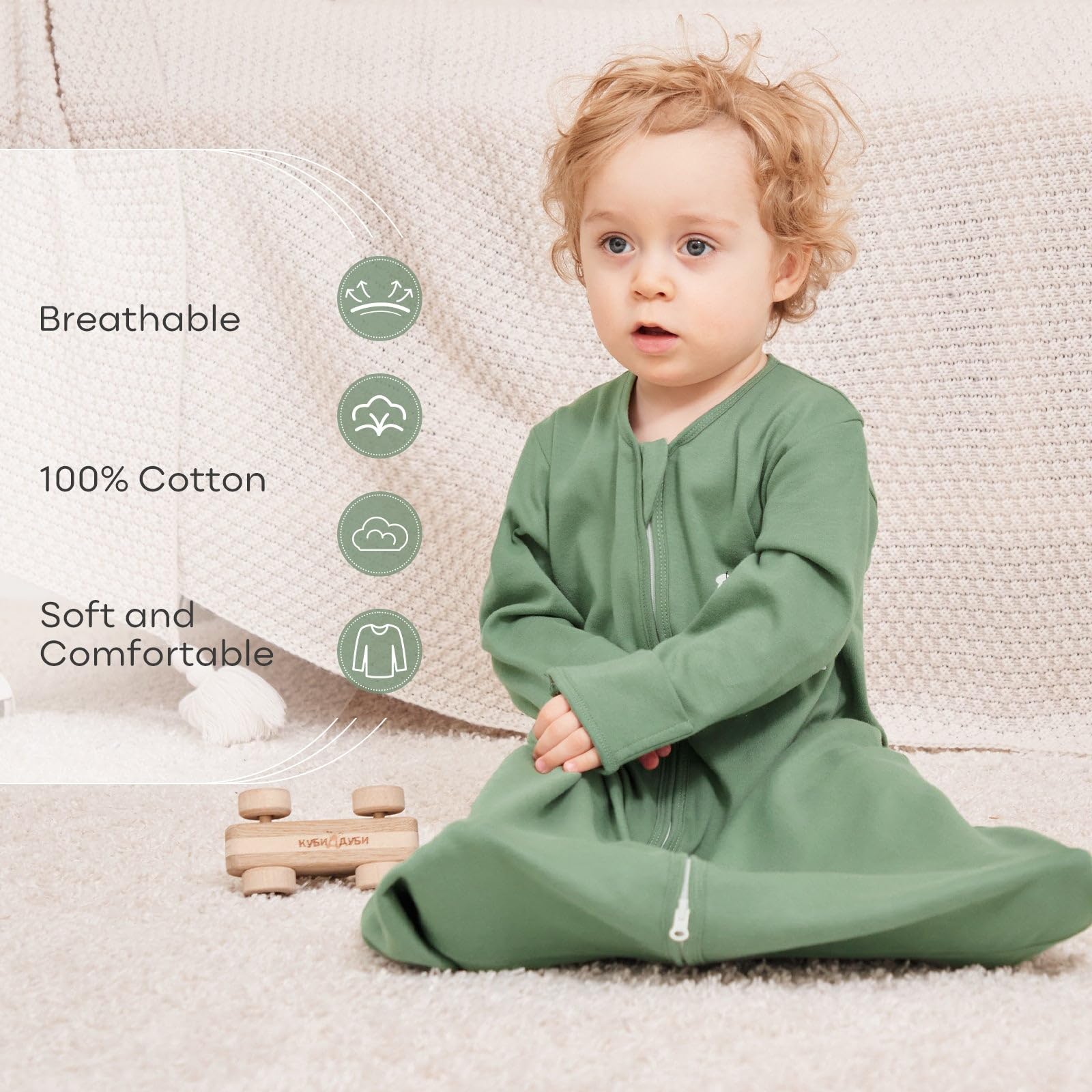 Yoofoss Baby Sleep Sack Long Sleeve Wearable Blanket Baby 100% Cotton 2-Way Zipper 0.5 Tog Infants Sleeping Sack, Lightweight