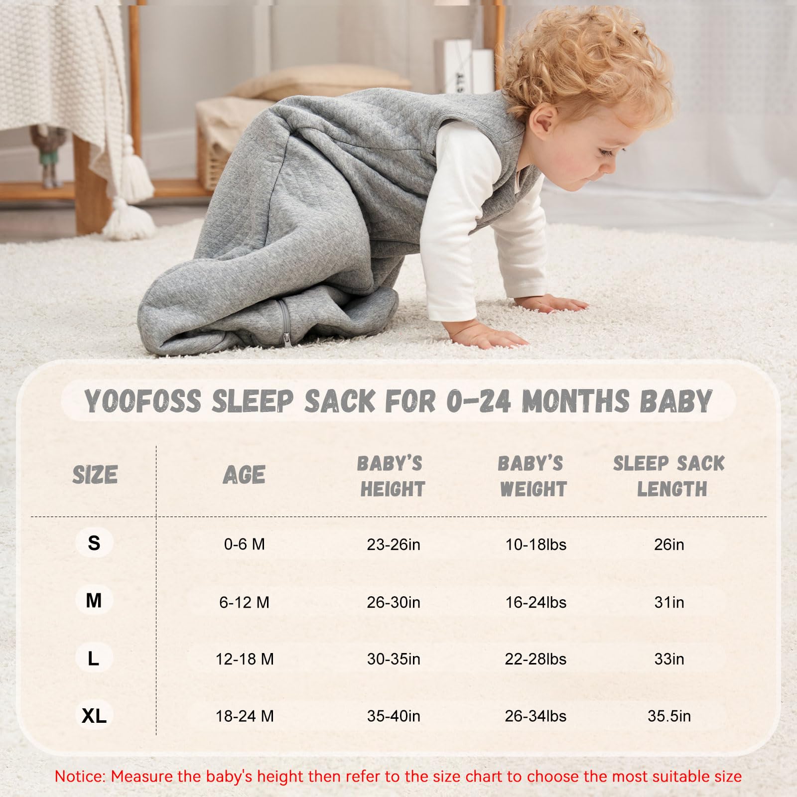 Yoofoss Baby Sleep Sack, Winter TOG Winter Baby Wearable Blanket, 100% Cotton