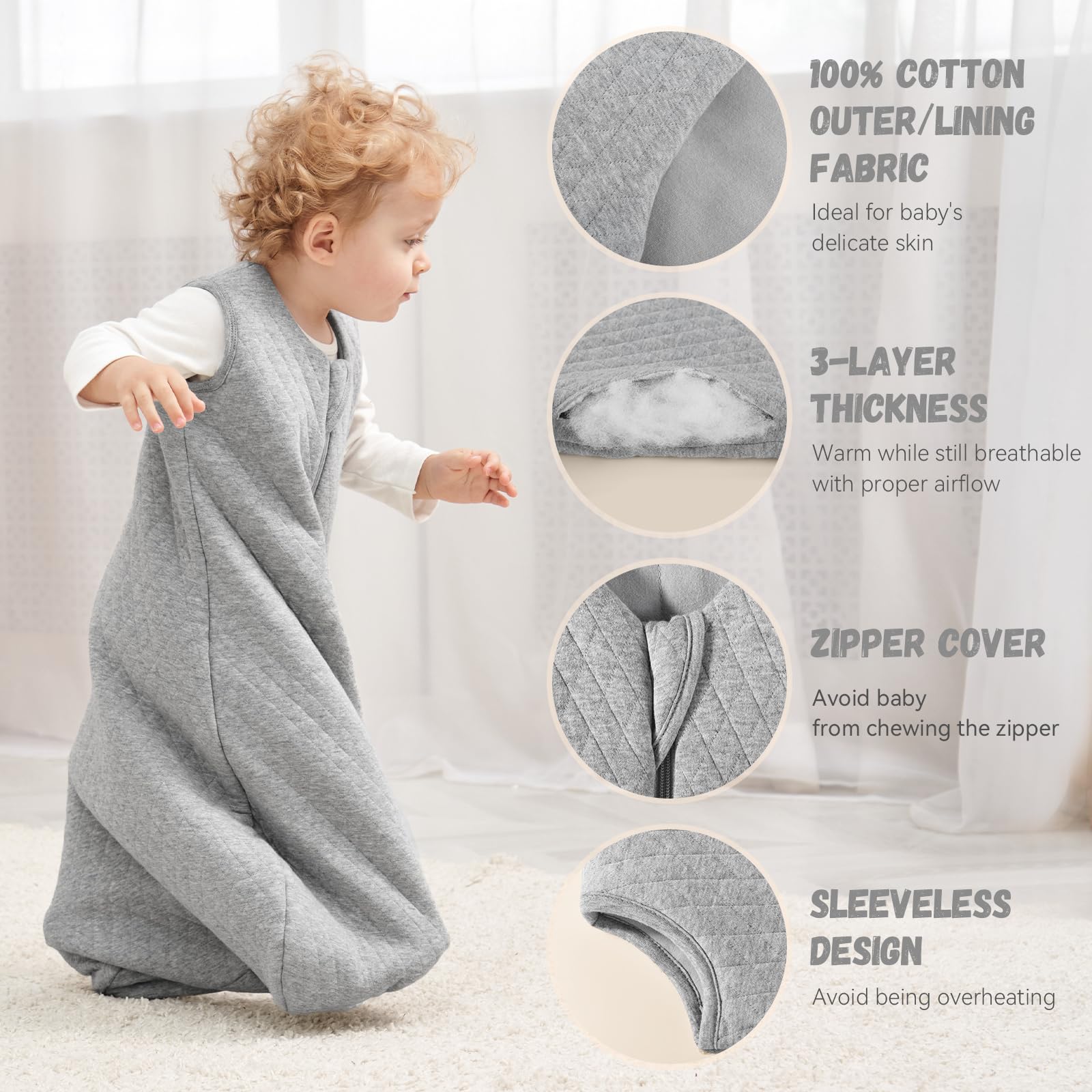 Yoofoss Baby Sleep Sack, Winter TOG 2.5 Winter Baby Wearable Blanket, 100% Cotton