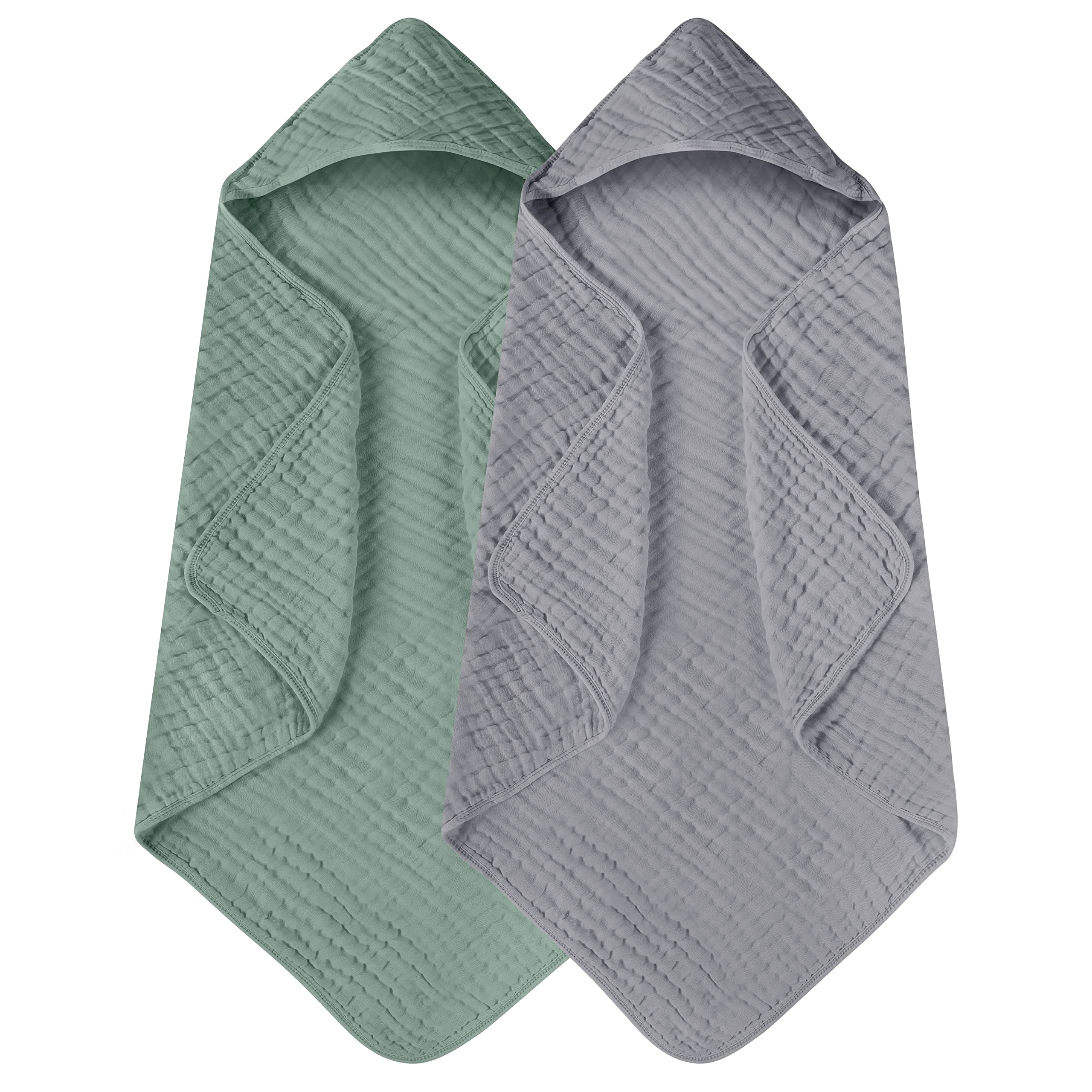 Large Hooded Baby Towels, Green & Gray